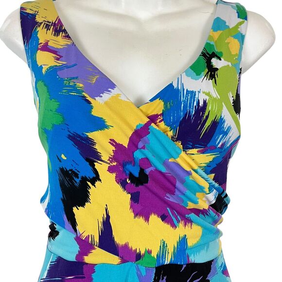 Sandra Darren Womens Colorful Jersey Knit Stretch Sleeveless Fit Flare Dress 10 - Picture 7 of 16